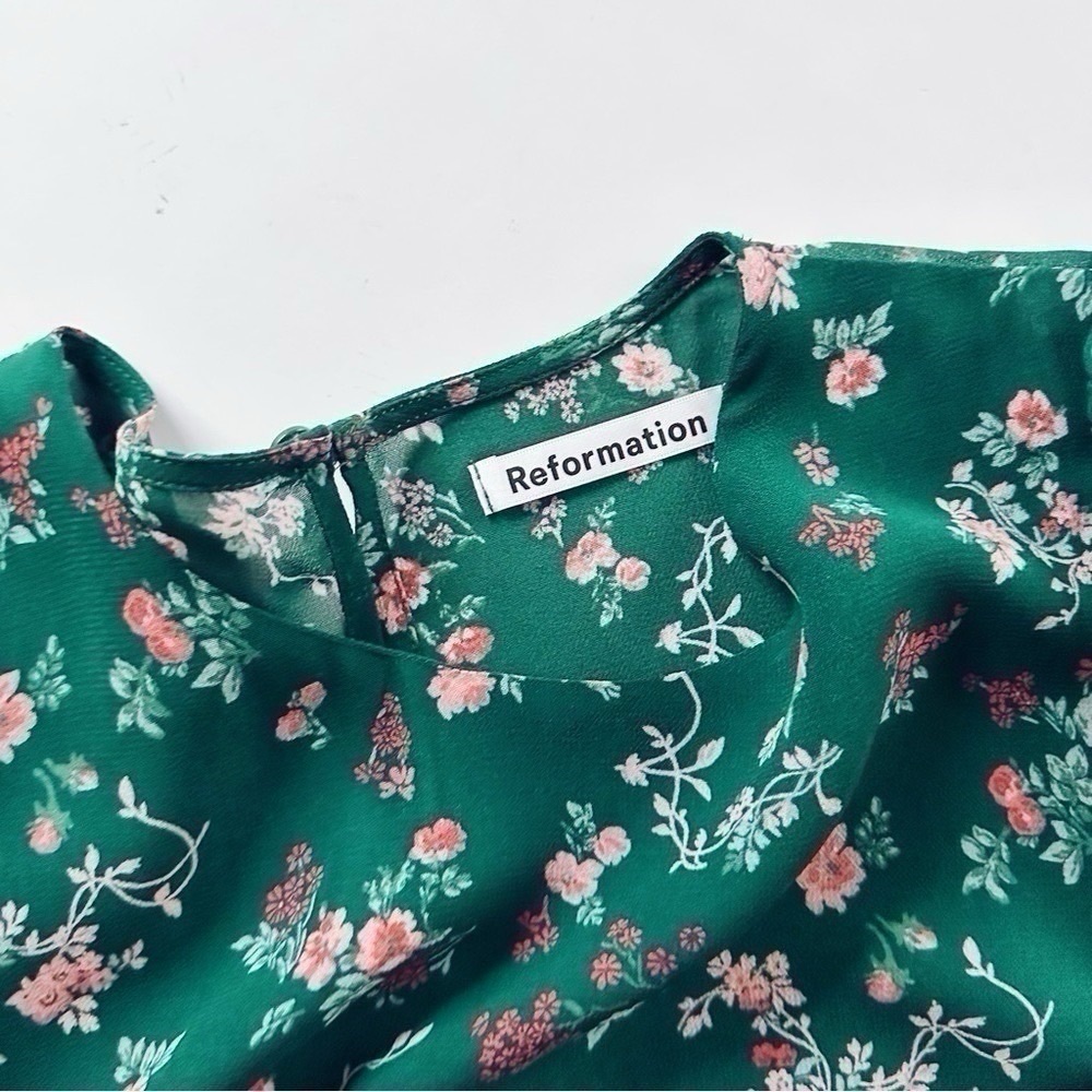 NEW Reformation Juni Floral Puff Sleeve Dress Green - Picture 13 of 15